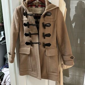 EUC Burberry Brit wool longer coat with hood size 2